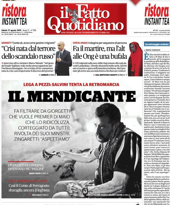 Matteo Salvini umiliato da Travaglio: come lo sbattono in prima pagina sul Fatto, fotomontaggio vergognoso