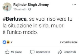 Silvio Berlusconi, il consigliere comunale M5s Rajinder Singh augura la morte del Cav