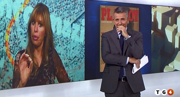 Alessandra Mussolini al Tg4, show con Giuseppe Brindisi: "Monello, ti voglio nudo sul calendario"