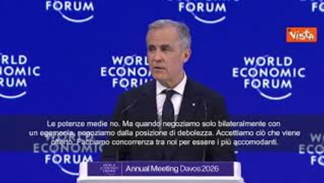 Premier Canada Carney a Davos: Medie potenze devono unirsi attorno al tavolo, o diventano menù