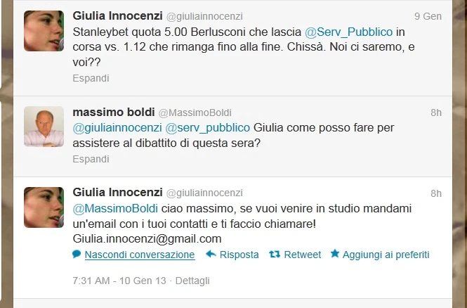 Servizio Pubblico, Boldi chiede il &quot;biglietto&quot; e la Innocenzi: &quot;Te lo trovo io&quot;. E Twitter la sfotte
