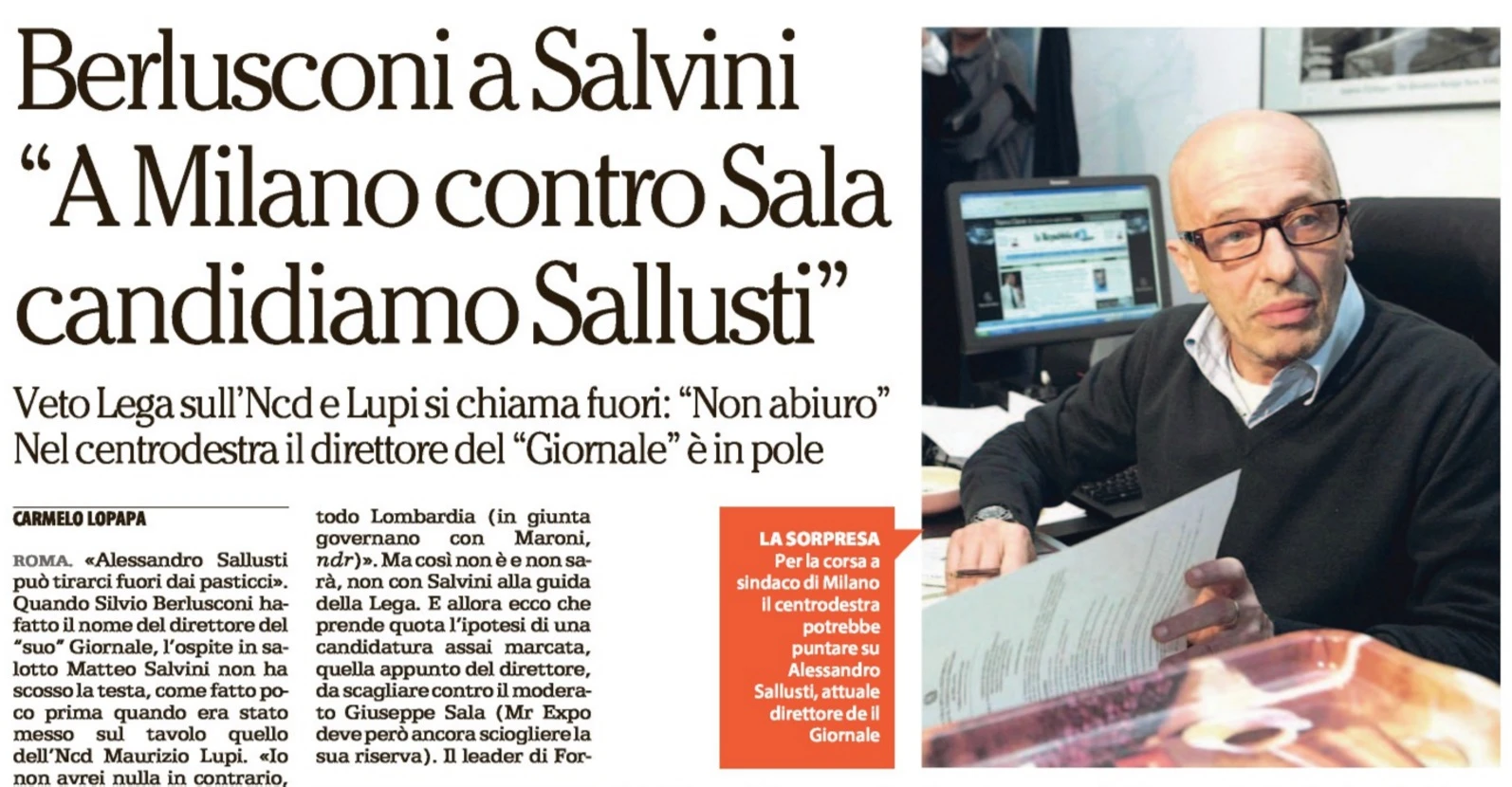 Compagno Alessandro Sallusti: l'homepage di Repubblica sul suo computer