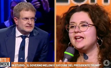 Dritto e Rovescio, Fidanza all'attivista: "Studia i trattati prima di parlare"