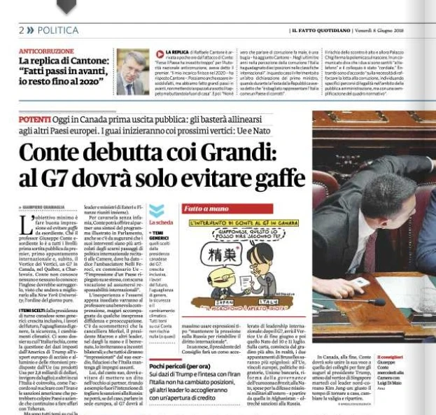 Giuseppe Conte, il titolo umiliante del Fatto Quotidiano: "Deve solo evitare gaffe"