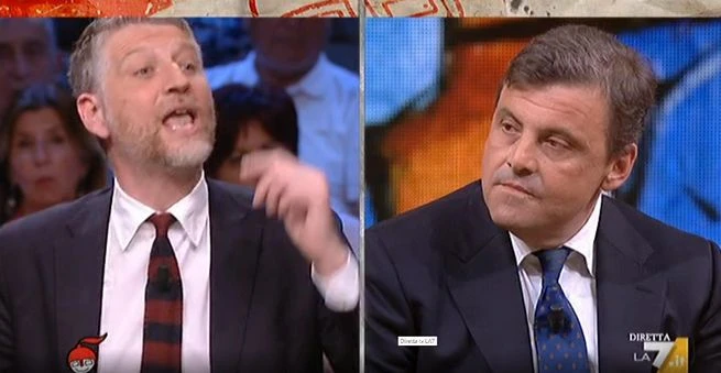 DiMartedì, rissa tra Carlo Calenda e Alessandro Giuli su "Lady Spread" finisce con stretta di mano