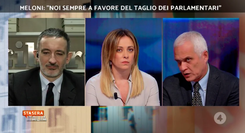Giorgia Meloni a Stasera Italia risponde a Senaldi: "Chi è più a destra tra me e Salvini? Non ci sono dubbi"