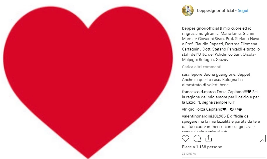 Beppe Signori, il messaggio sui social che terrorizza i fan: "Il mio cuore e io ringraziamo"