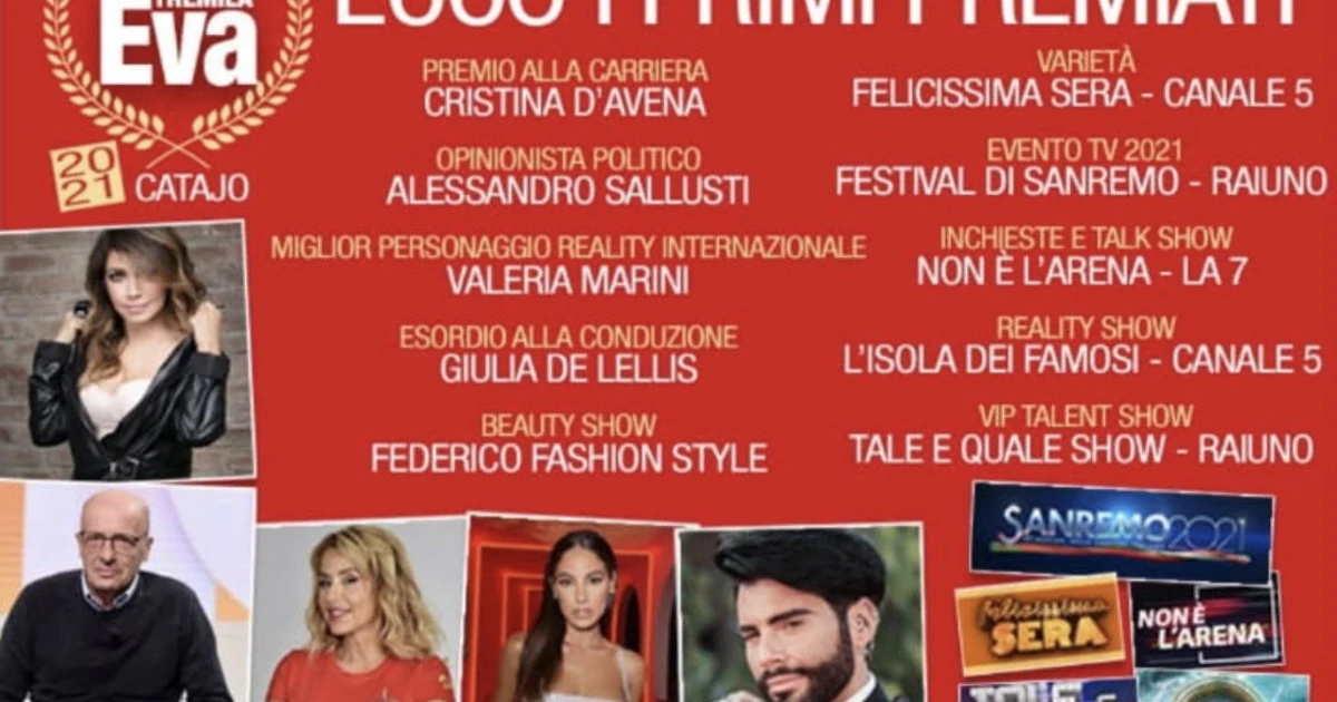 Premio Eva3000 Catajo2021, riconoscimenti a programmi tv e giornalisti. Ecco l’elenco dei premiati