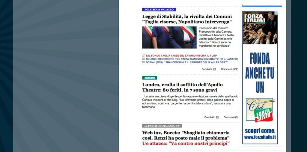 Fatto quotidiano, la beffa sul sito: c'è la pubblicità di Forza Italia