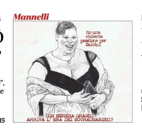 Serena Grandi con Salvini, la vignetta (volgarissima) di Mannelli sul Fatto quotidiano