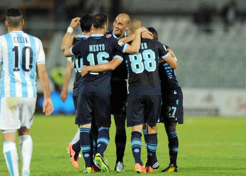 L'esultanza dei giocatori del Napoli