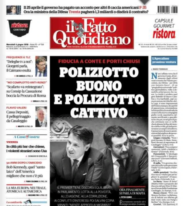 Marco Travaglio, l'insulto in prima pagina sul Fatto a Matteo Salvini: "Conte poliziotto buono, l'altro..."