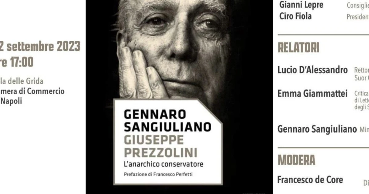 Il ministro Sangiuliano a Napoli: presentazione del libro "Giuseppe Prezzolini. L’anarchico conservatore"