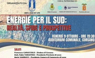 Convegno a Corsano: "Energie per il Sud: realtà, sfide e prospettive"