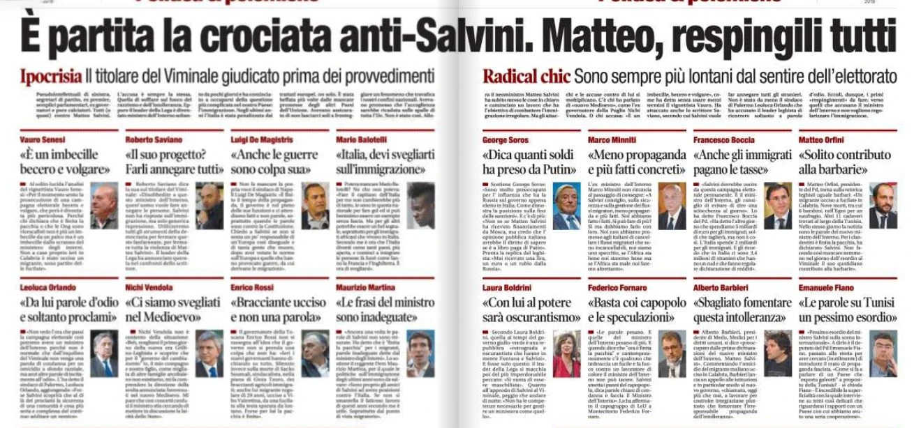 Matteo Salvini, la brutale prima pagina del Tempo: "Respingili tutti", nomi e facce dei comunisti da asfaltare