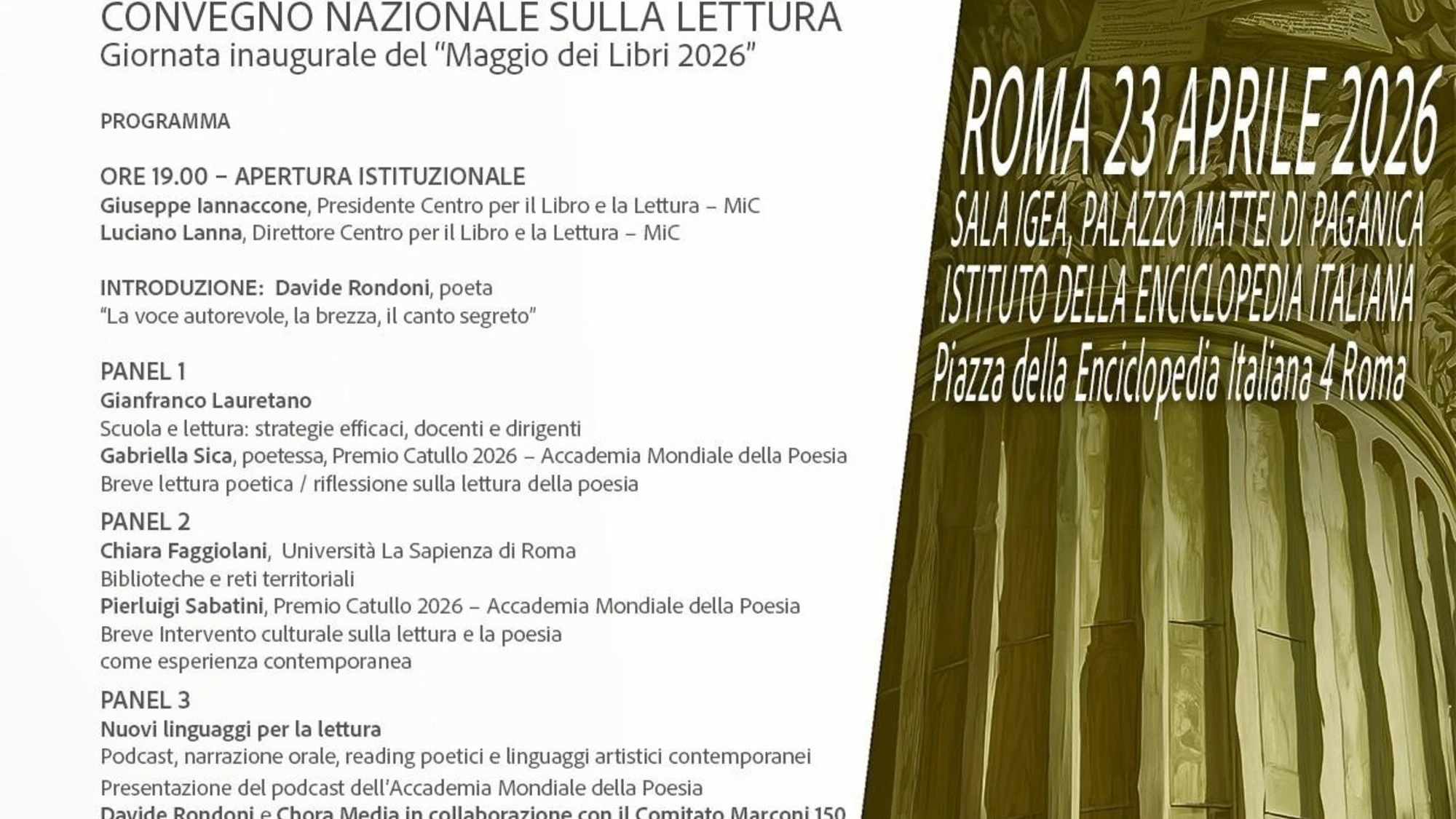 Il Maggio dei Libri 2026 si apre in versi: a Roma il convegno inaugurale con l’Accademia Mondiale della Poesia