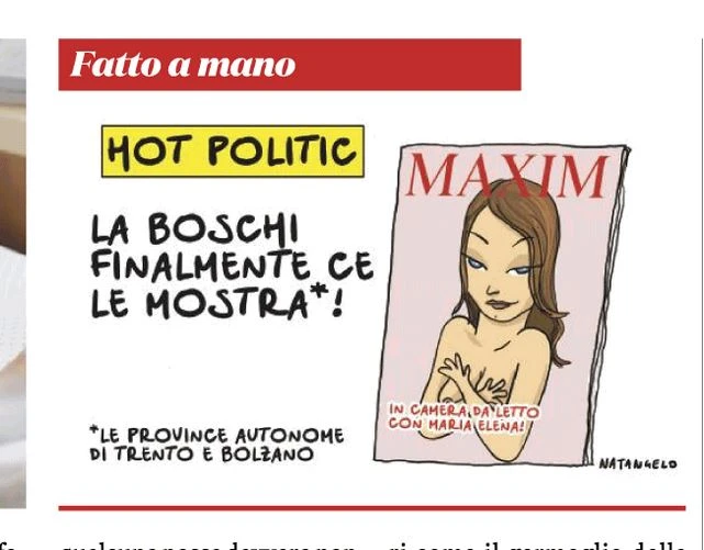 Maria Elena Boschi, la vignetta scabrosa del Fatto Quotidiano: in topless, "finalmente ce le mostra"