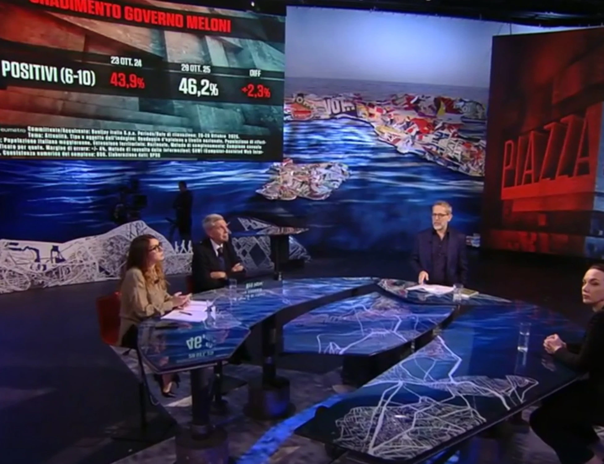 PiazzaPulita, Formigli a Bocchino: "Vola, vola", "Mi piacciono queste trasmissioni"