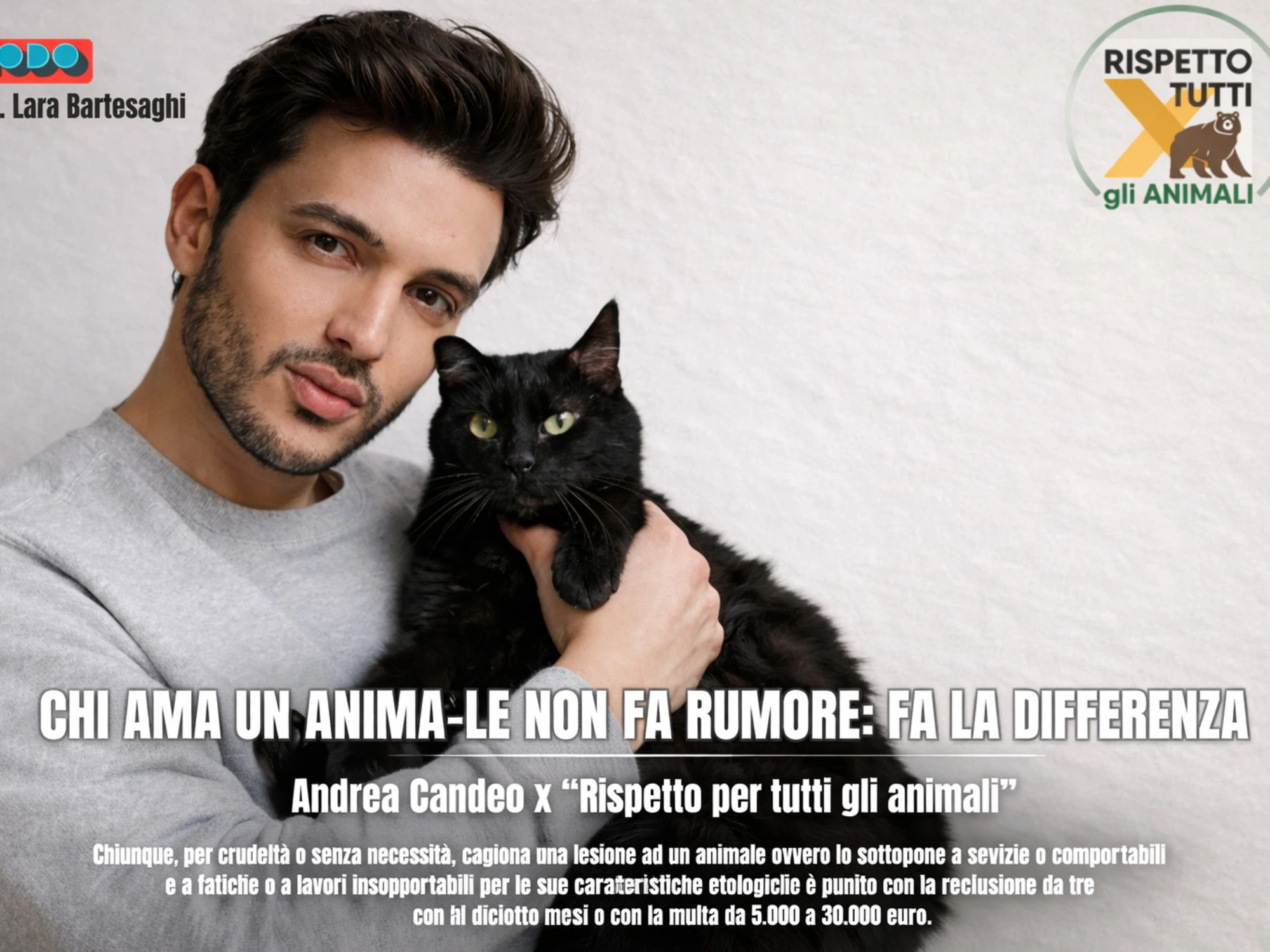 Andrea Candeo, il “più bello d’Italia” diventa animalista: nuova campagna tra etica, immagine e comunicazione