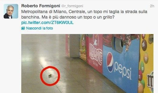 Formigoni vede un topo in metro: &quot;E&apos; più pericoloso un ratto o un Grillo...?&quot;