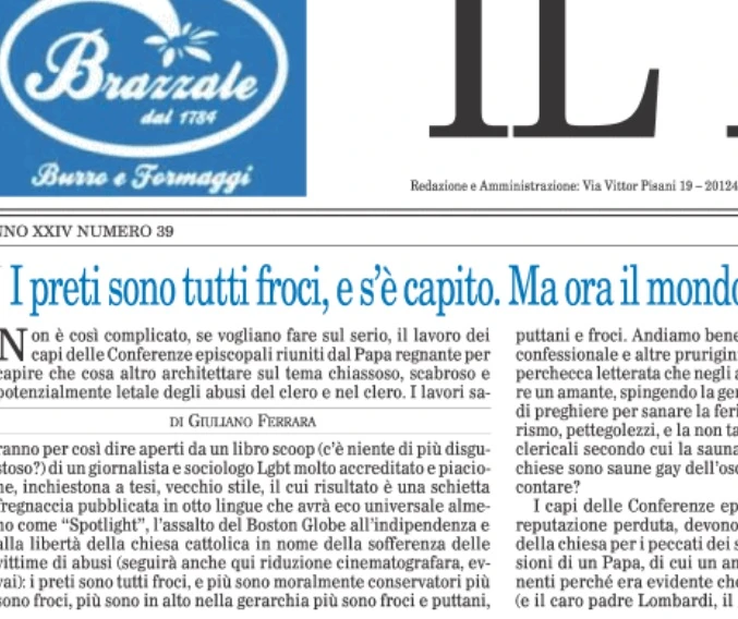 Il Foglio, "i preti sono tutti fro***": titolo brutale al pezzo di Giuliano Ferrara. Se fosse stato Libero?