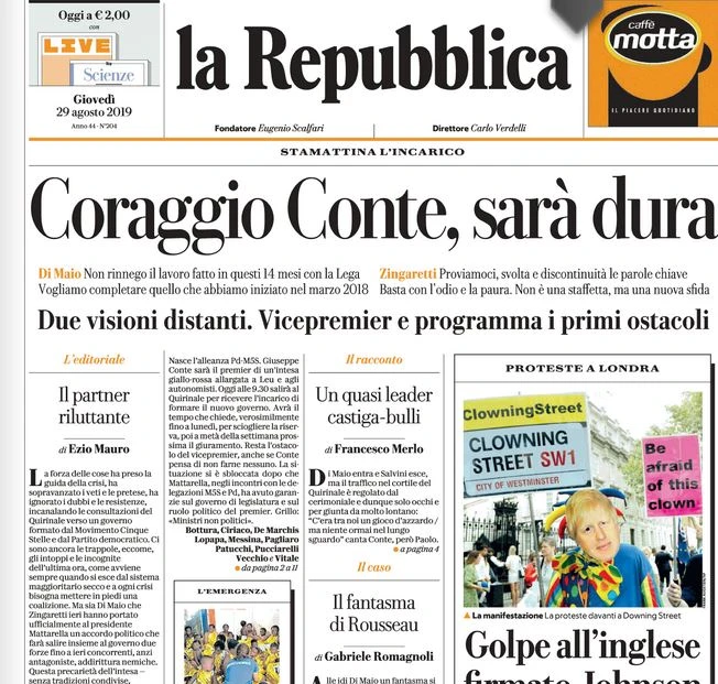 Giuseppe Conte, che gufata su Repubblica: la prima pagina menagramo, la botta di realismo
