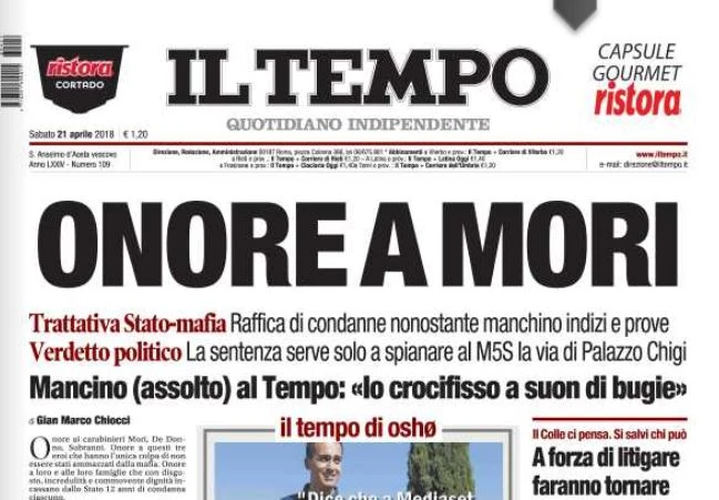 Trattativa Stato-mafia, la violentissima prima pagina del Tempo contro i giudici