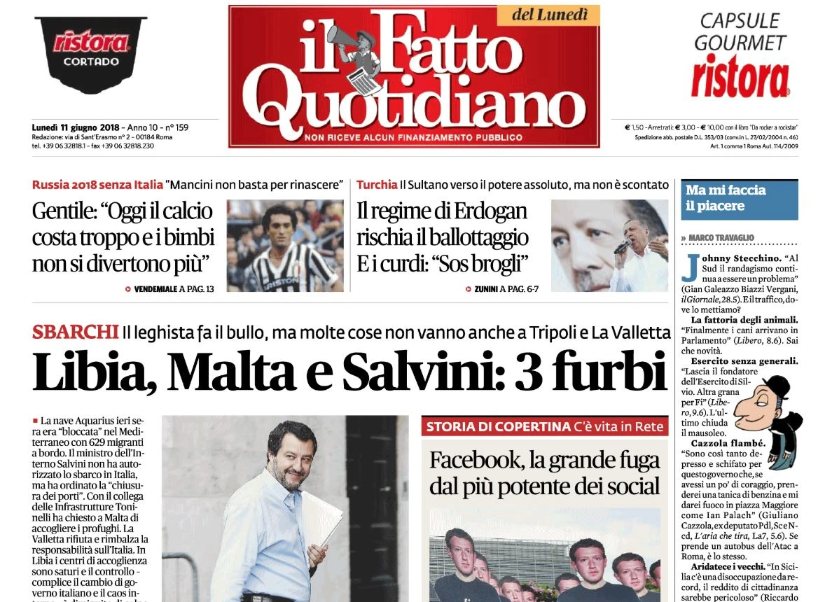 Marco Travaglio sul Fatto quotidiano: "Libia, Malta e Salvini tre furbi"