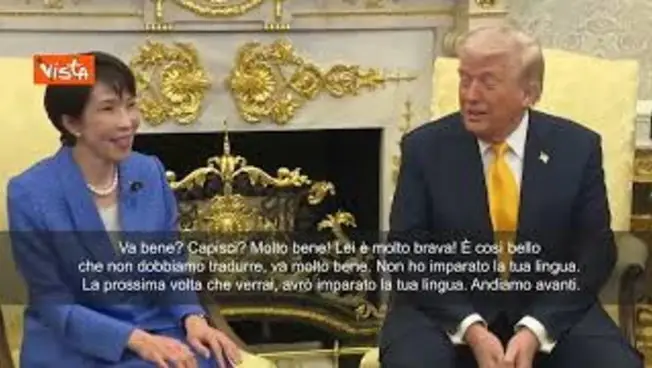 Leggi l'articolo: Trump scherza con Takaichi: Sei molto brava con l'inglese. Imparerò il giapponese