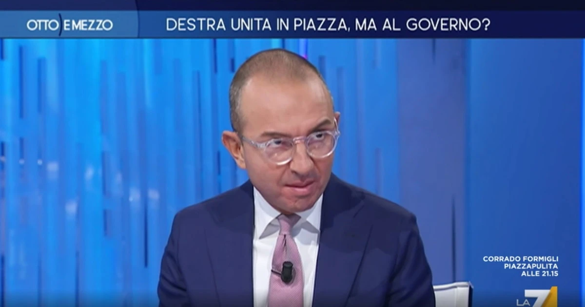 Otto e Mezzo, De Angelis insulta Meloni: "La sua faccetta...", Gruber gode