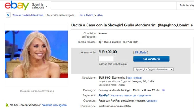 Giulia Montanarini si mette all'asta su ebay