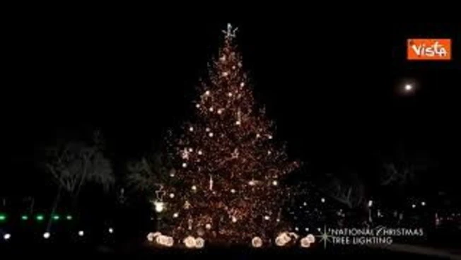 Trump e Melania accendono l'albero di Natale di Washington, il momento del conto alla rovescia
