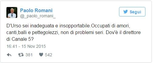 Paolo Romani accusa Barbara D'Urso sui social: "Inadeguata e insopportabile. Occupati solo di pettegolezzi"