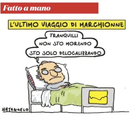 Sergio Marchionne, vignetta agghiacciante di Natangelo sul Fatto Quotidiano: "Tranquilli, non sto morendo..."