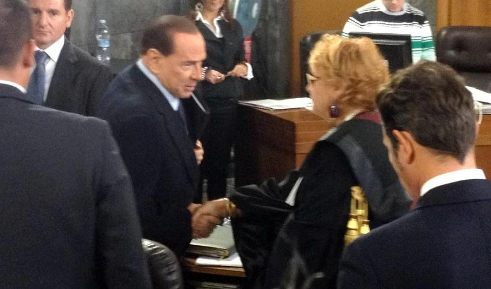Silvio Berlusconi e Ilda Boccassini nell'aula del tribunale di Milano durante il processo Ruby