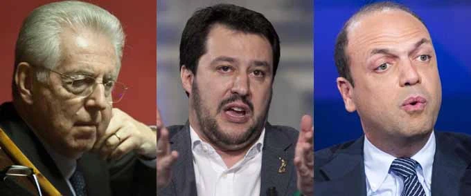Mario Monti, Matteo Salvini e Angelino Alfano