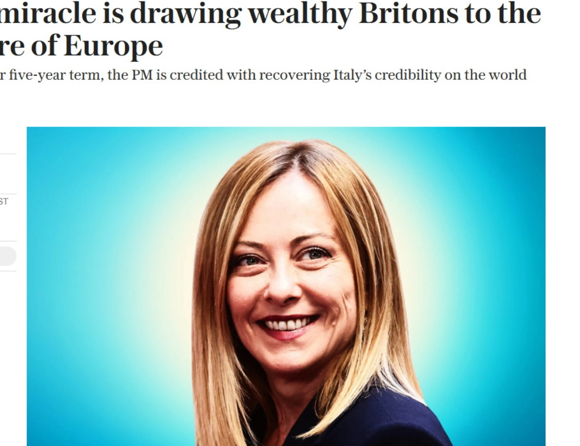 Giorgia Meloni, la prima pagina del Telegraph: "Miracolo italiano, nuovo centro d'Europa"