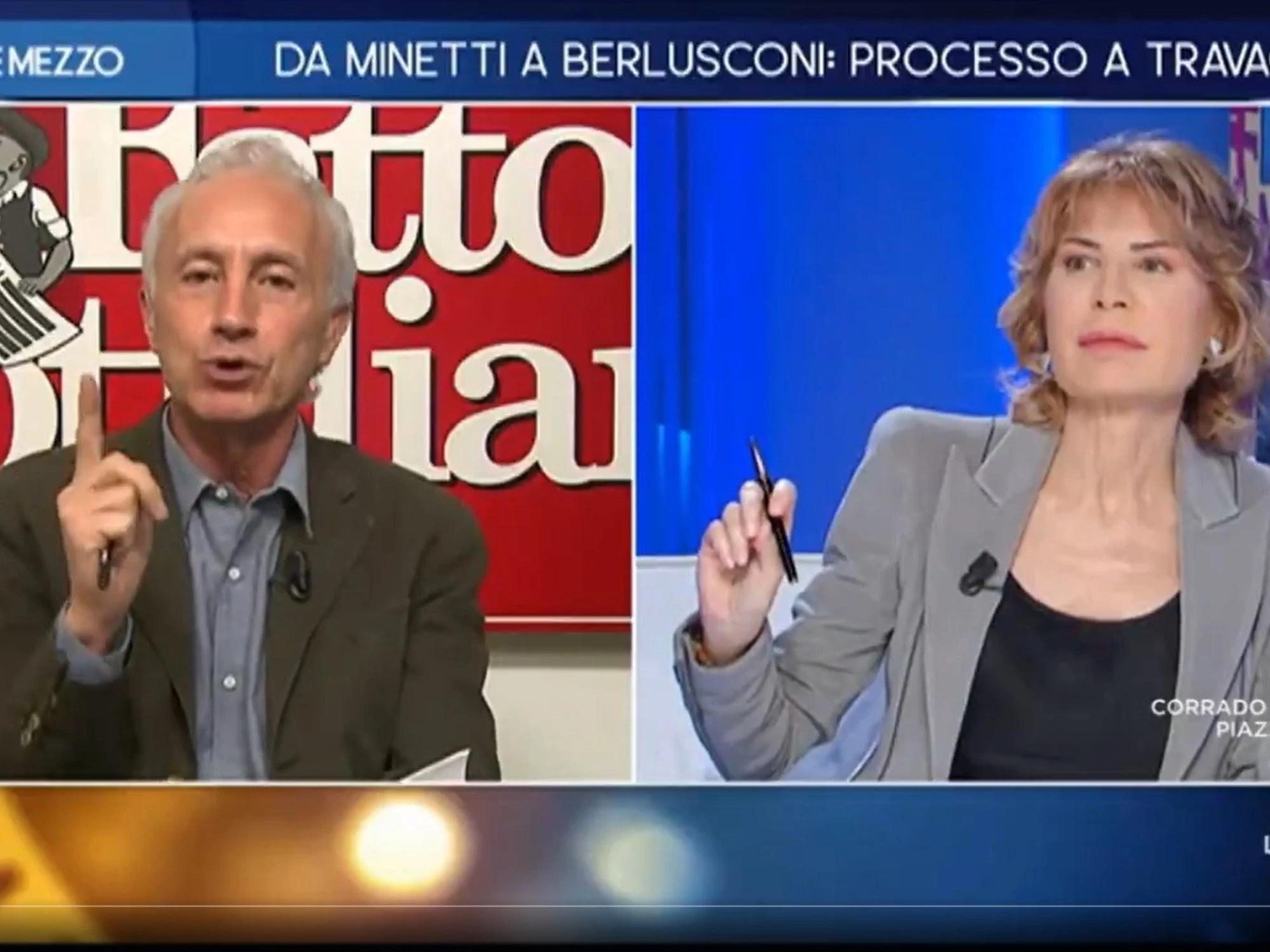 Minetti, Travaglio perde la testa: "La procura si scusi o li denunciamo", sverniciato da Bocchino e Mieli in tv