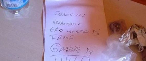 Ladro lascia biglietto di scuse dopo il furto: "Ero morto di fame, grazie di tutto"