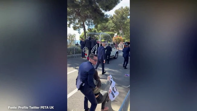 Attiviste Peta bloccano papamobile a Monaco per protesta contro le corride