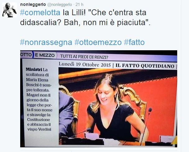 Lilli Gruber e Maria Elena Boschi: la strana didascalia sul décolleté della ministra