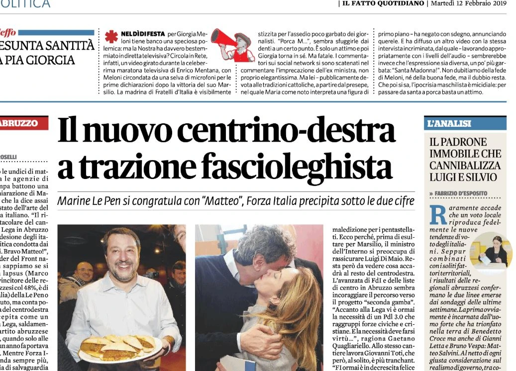 Il Fatto di Marco Travaglio contro Matteo Salvini: "Il nuovo centrino-destra a trazione fascio-leghista"