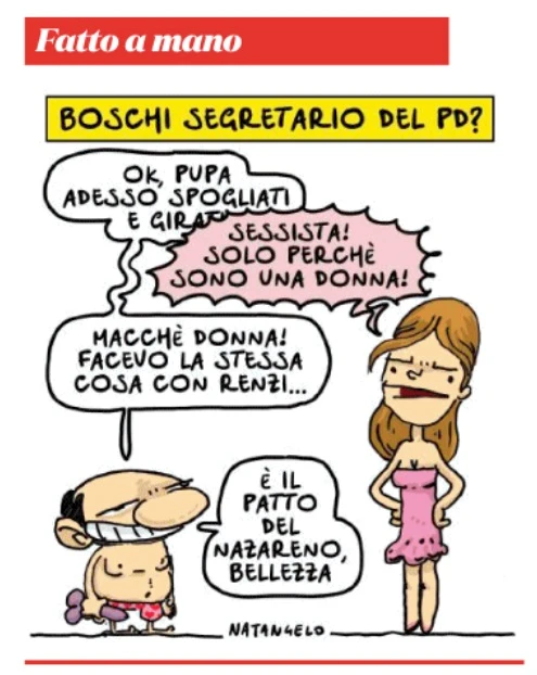 Silvio Berlusconi, il fallo di gomma e Maria Elena Boschi: Natangelo, altra vignetta-choc sul Fatto Quoridiano