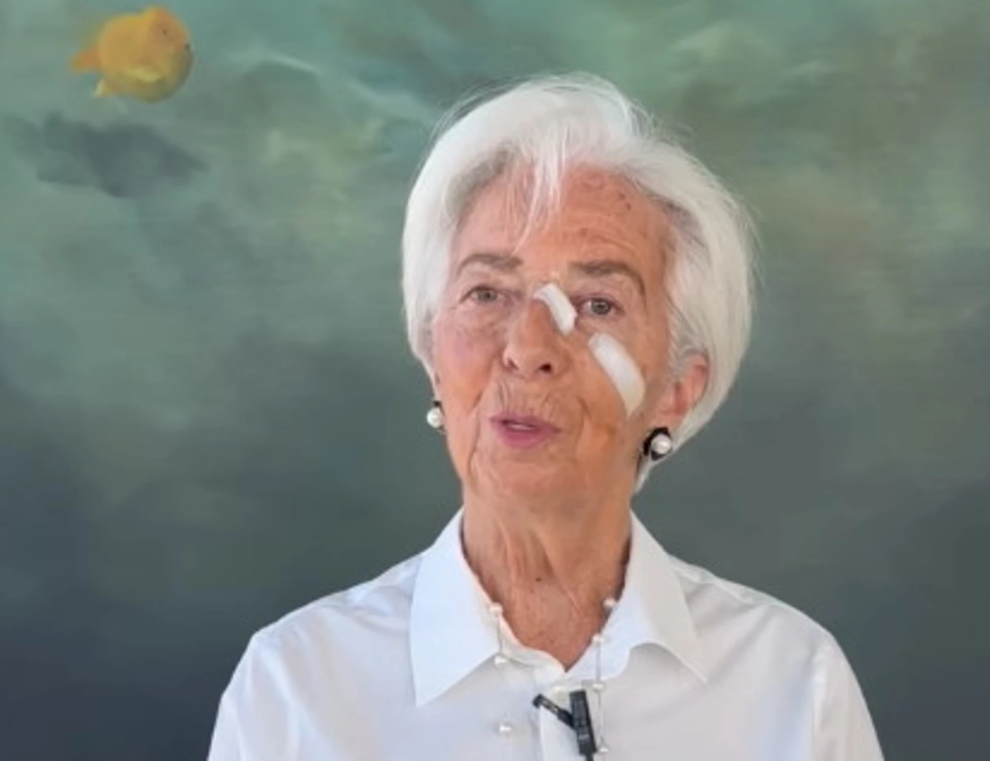 Lagarde sfregiata: cerotti in faccia, cosa le è successo