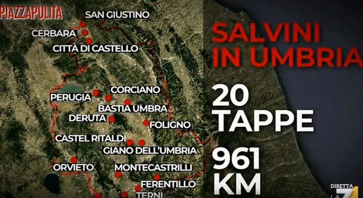 Piazzapulita, Salvini "carro armato da campagna elettorale". Questi numeri: così ha asfaltato il Pd in Umbria