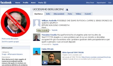 Facebook, minacce di morte a Berlusconi