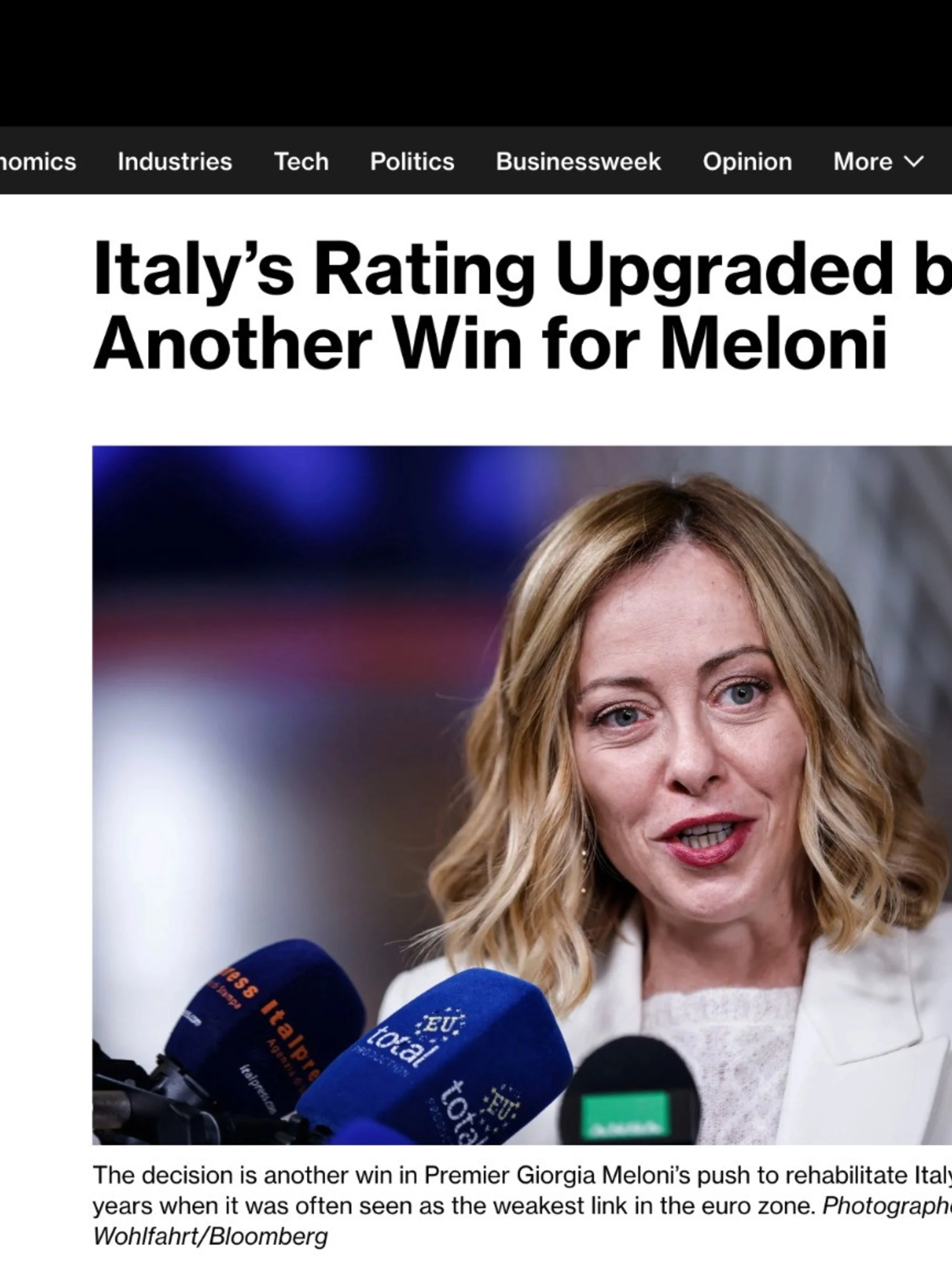 Bloomberg, innalzamento del rating "vittoria di Meloni": a sinistra rosicano