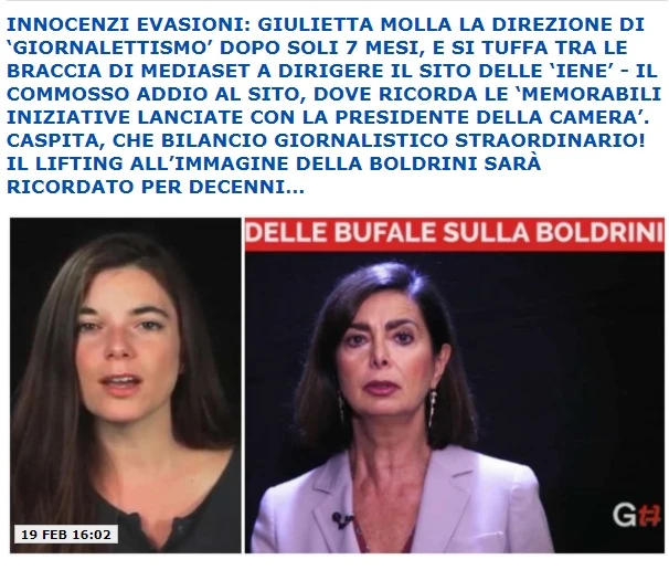 Giulia Innocenzi lascia Giornalettismo e Roberto D'Agostino attacca: "L'unica cosa memorabile il lifting a Laura Boldrini"