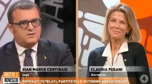 Gian Marco Centinaio contro Claudia Fusani a Dritto e rovescio: "Conte Ridge, chiedi scusa". "Salvini uguale". Zittita in diretta"