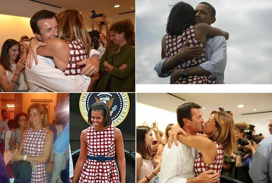 La Parodi come Michelle Obama: vestito a scacchi rosso e bianco per l'elezione di Gori